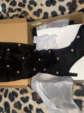 a new day Memory Foam Black Stud-Embellished Knee-High Heeled Boots